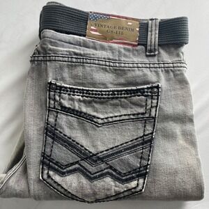 Vintage Denim GS-115 Men's Jeans Gray Wash Size 40x32 Straight‎ Leg Belt